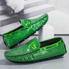 Giày lười Penny Loafer nam, giày lười Chelsea bằng da bóng lấp lánh, kiểu dáng đơn giản, thời trang cá tính - màu xanh lá - Xem 5
