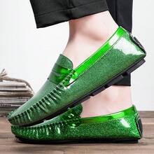 Giày lười Penny Loafer nam, giày lười Chelsea bằng da bóng lấp lánh, kiểu dáng đơn giản, thời trang cá tính - màu xanh lá - Xem 3