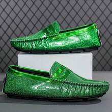 Giày lười Penny Loafer nam, giày lười Chelsea bằng da bóng lấp lánh, kiểu dáng đơn giản, thời trang cá tính - màu xanh lá - Xem 4