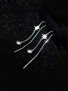 1對流行的八角星流蘇耳環,星形流蘇耳環,適合女性日常通勤佩戴 - 銀色 - 查看 1