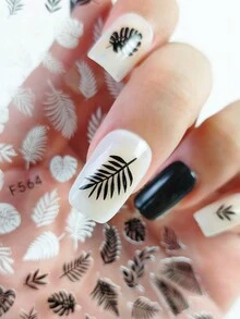 Tiebeauty 1 張 3D 黑白楓葉指甲貼美甲裝飾幾何心型英文字母美甲貼花指甲滑塊 - 黑與白 - 查看 1