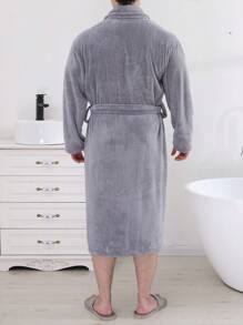 Men's Plain Grey Bathrobe - Grey - View 8