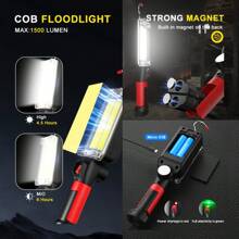 1pc Cob Work Light 8000lm Rechargeable Led Light Strip, With 2*18650 Battery, Portable Magnetic Light With Hook, Clip, Waterproof - Black - View 3