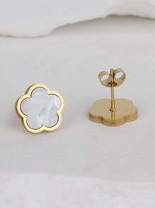 豪華的自然白花四葉草設計可愛的女士耳環,創意珠寶