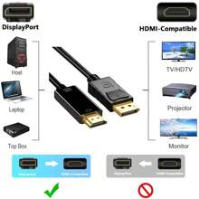 1pc Black 1.8m Dp Adapter Cable Displayport High Definition 1080p/4k Monitor Connection Cable - Black - View 4
