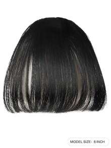 黑色光滑整齊無側鬢空氣瀏海接髮片,長度6英寸,適用於女性
