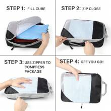 Packing Cubes With Compression 4-Piece/6-Piece Suitcase Organiser Set Packing Cubes Packing Bags For Suitcases Lightweight Travel Organiser Clothes Bags - Black - View 3