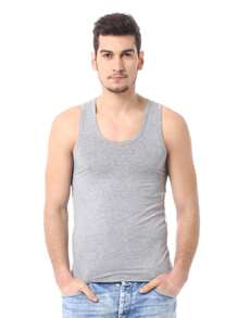 3pcs/set Gray Fashionable Men's Vest, Sleeveless T-shirt, Sport Tank Top, Gym Workout Sweatshirt, Underwear - Grey - View 2