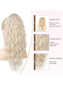 Long Curly Drawstring Ponytail For Women, 22" Black Curly Ponytail Hair Extension, Synthetic Clips In Drawstring Ponytail For Daily Use - White - View 3