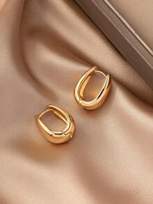 1pair Fashionable All-match Alloy Hoop Earrings Suitable For Daily Wearing - Yellow Gold - View 4
