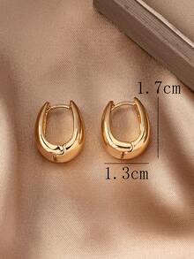 1pair Fashionable All-match Alloy Hoop Earrings Suitable For Daily Wearing - Yellow Gold - View 5