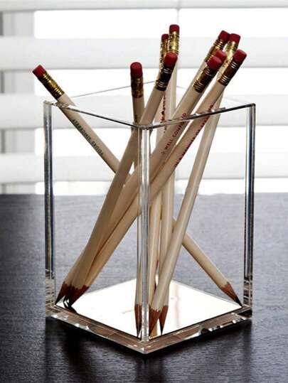 حامل منظم فرشاة المكياج من الاكريليك الشفاف بقسم واحد، مناسب لتخزين وترتيب أدوات المكياج والأقلام على المكتب