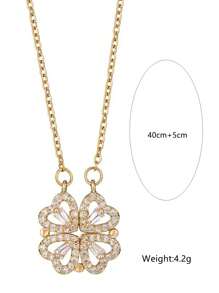 1pc 18K Gold Plated Stainless Steel Reversible Four-Leaf Flower Necklace, Suitable For Women's Daily Wear Or Formal Occasions - Yellow Gold - View 11