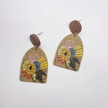 木質耳針,帶有亞克力印花設計 - 印花木頭耳環 - 查看 3