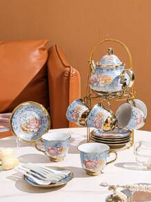 European Style Ceramic Coffee Cup & Saucer Set, Afternoon Tea Set, Electroplated Coffee Set - Multicolor - View 2