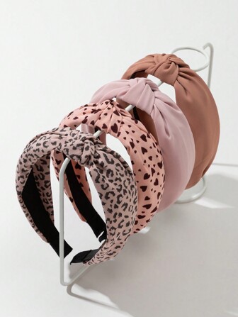 4pcs Ladies' Fabric Leopard Print & Pink Tone All-Match Hairbands Valentine's Day,Hairband,Hair Hoop Headbands Hair Accessories