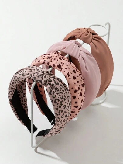 4pcs Ladies' Fabric Leopard Print & Pink Tone All-Match Hairbands Valentine's Day,Hairband,Hair Hoop Headbands Hair Accessories Head Accessories