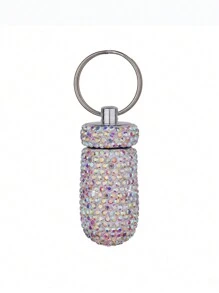 1 pieza Estuche portátil brillante para pastillas, caja de pastillas a prueba de agua para viaje, contenedor de medicina mini con cristal y llavero, estuche portátil para pastillas para camping al aire libre y viajes - Multicolor - Ver 3