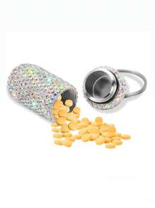 1 pieza Estuche portátil brillante para pastillas, caja de pastillas a prueba de agua para viaje, contenedor de medicina mini con cristal y llavero, estuche portátil para pastillas para camping al aire libre y viajes - Multicolor - Ver 2
