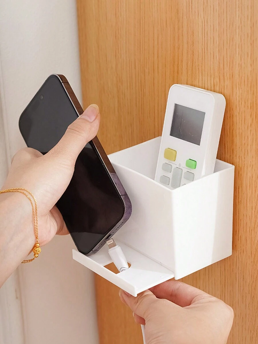 1 Miếng Đơn giản Gắn trên tường Điều khiển từ xa Hộp Giá đỡ & Sạc điện thoại Đứng & Đa chức năng Hộp đựng Không có Khoan - trắng - Xem 1