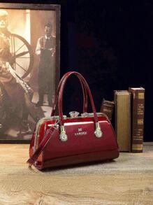 設計師派對手提包帶水鑽,亮光 Pu 皮革女式錢包,精緻單肩包,酒紅色包,包和新年理想禮物禮品袋merry