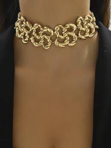 1pc Fashionable Metal Geometric Spiral Hollow Out Flower Shaped Chain Necklace - Gold - View 2