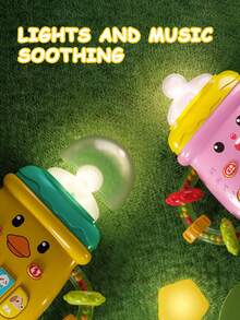 Baby Soother Bottle With Light And Sounds, Baby Gnawable Silicone Pacifier Rattle Toys Early Education Children's Comfort Toys(The color of some parts of the product is random)Pink - Pink - View 3