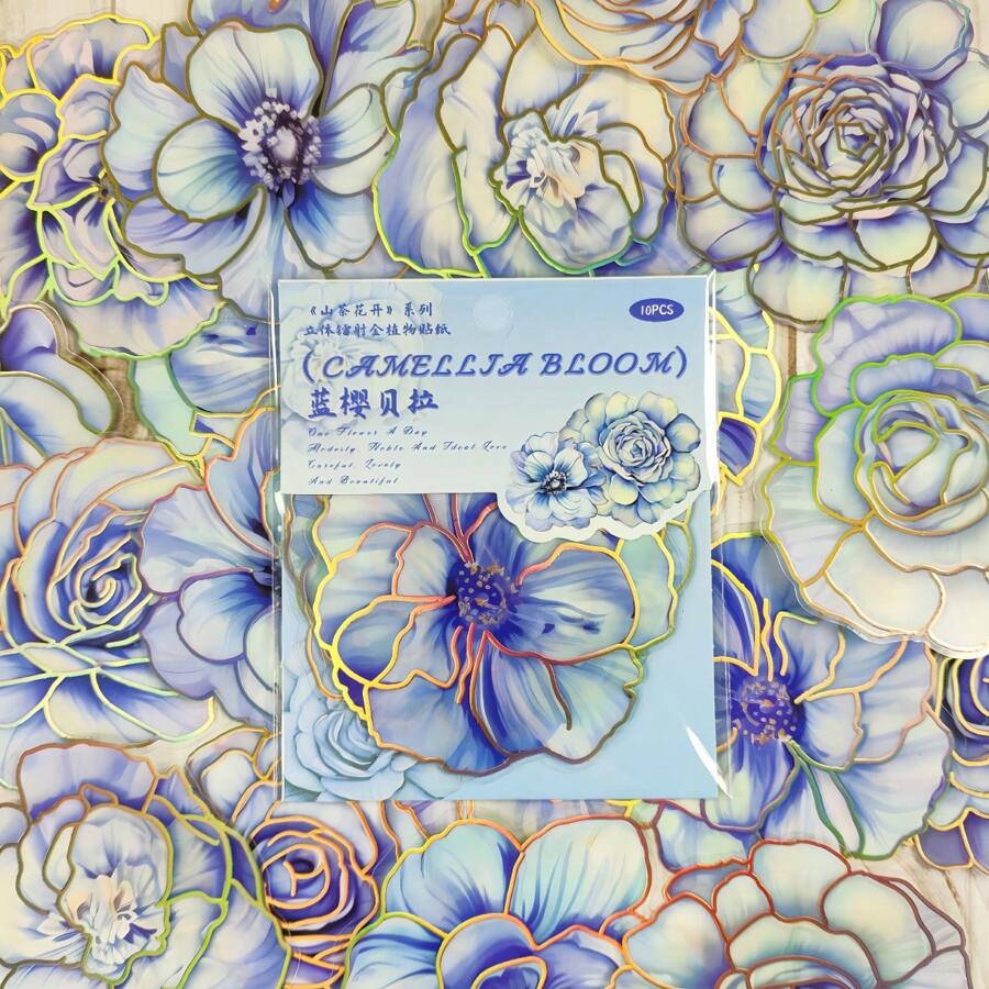 Journal Stickers Pack With Three-dimensional Gold Foil Embossing, Suitable For Gucard Hand Account Material - Blue - View 1