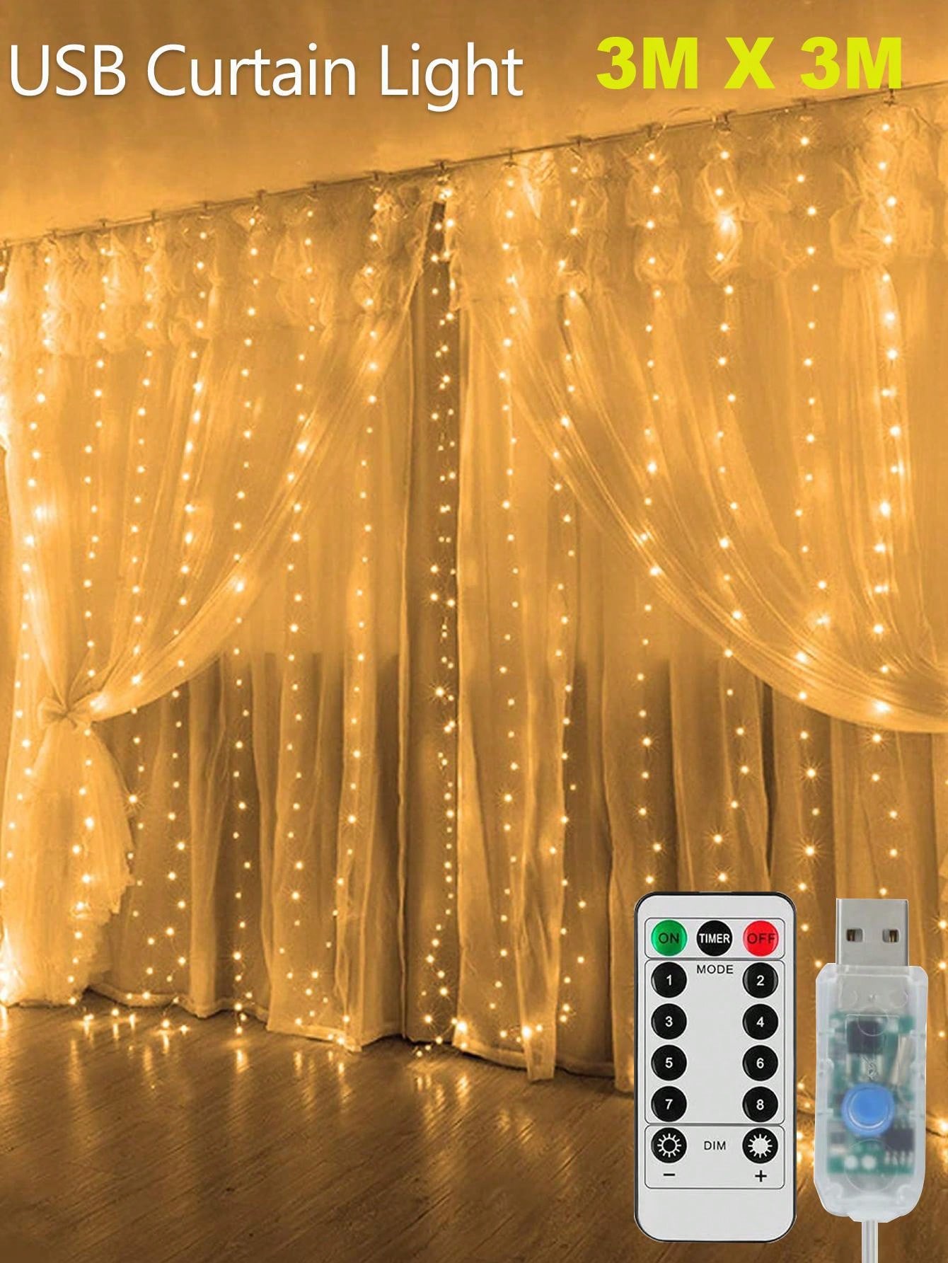 1pc Curtain String Lights, USB Powered Fairy Lights, Hooks Not Included