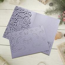 10pcs Light Purple Sweetheart Laser Cut Wedding Invitation Card Trifold With Pocket - Multicolor - View 7