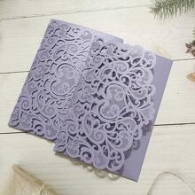 10pcs Light Purple Sweetheart Laser Cut Wedding Invitation Card Trifold With Pocket - Multicolor - View 4
