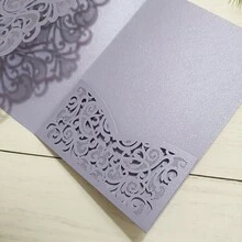 10pcs Light Purple Sweetheart Laser Cut Wedding Invitation Card Trifold With Pocket - Multicolor - View 5