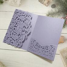 10pcs Light Purple Sweetheart Laser Cut Wedding Invitation Card Trifold With Pocket - Multicolor - View 1