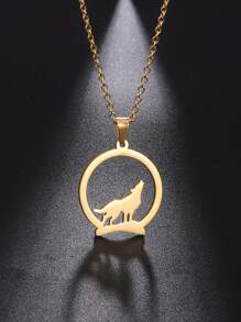 1入組男士不銹鋼狼形動物項鍊,情侶風格 - 狼系列 - 查看 8