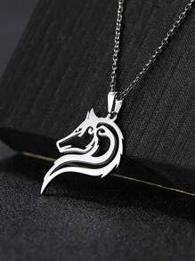 1入組男士不銹鋼狼形動物項鍊,情侶風格 - 狼系列 - 查看 10