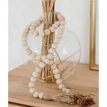 1 String Multifunctional Wooden Beaded Tassel Decor With Solid Color Rope For Storage, Decoration, Wall Hanging, Rural Farmhouse Decor, Flower & Candle Holder, Creative Gift, Festival Accessory, Birthday Party Supplies, Birthday Gift, Party Supplies Birthday Gifts Graduation - Beige - View 6