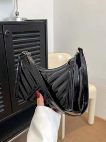 Solid Color Minimalist Lightweight Shoulder Bag - Black - View 1