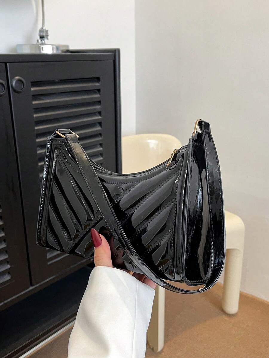 Solid Color Minimalist Lightweight Shoulder Bag - Black - View 1