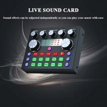 Professional Microphone Sound Card Kit with Condenser Microphone and Adjustable Mic Stand, Smart Noise Cancellation for Podcast Recording, Broadcasting, Live Streaming, Singing, , , DJ - Black - View 4