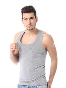 3pcs/set Gray Fashionable Men's Vest, Sleeveless T-shirt, Sport Tank Top, Gym Workout Sweatshirt, Underwear - Grey - View 4