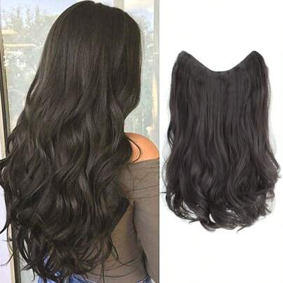 Synthetic Fiber V-Shaped Big Wave Hair Extensions For Caucasian Women, Invisible 4-Clips Hair Extensions, 16/20/24/28 Inches, Black/Brown