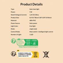 2pcs White Light Solar Powered Lawn Light With 14.9cm Height - White - View 7