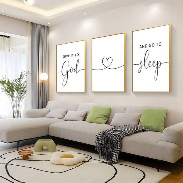 3Pcs/Set Give It To God And Go To Sleep Sign Canvas Wall Art Above Bed Wall Decor For Bedroom Prints Farmhouse Bedroom, Set Of 3 Pictures Artwork For Over The Bed,No Frame Gifts Birthday Graduation