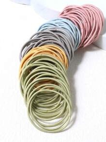 100pcs Girls' Korean Style Elastic Basic Hair Ties Suitable For Daily Life - Multicolor - View 1