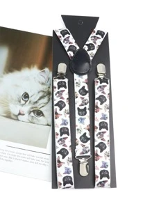 1pc Cute And Playful Unisex Cat Print Y-shape Elastic Suspenders With Adjustable Length (without Clips), Everyday Accessory And Clothing Decoration, Gift - Multicolor - View 1