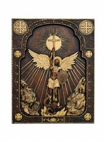 1入組大天使米迦勒正方形木製品,適用於家庭客廳裝飾和聖誕節禮物 - 金色 - 查看 10