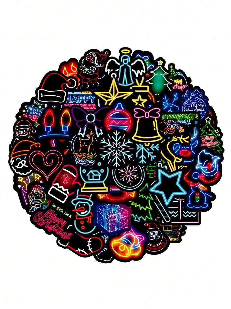 50入組聖誕快樂貼紙,聖誕節貼紙貼紙帶有霓虹燈效果,適用於水瓶筆記型電腦行李袋杯子手機滑板車