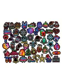 50入組聖誕快樂貼紙,聖誕節貼紙貼紙帶有霓虹燈效果,適用於水瓶筆記型電腦行李袋杯子手機滑板車