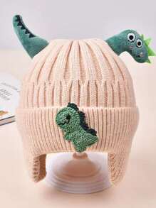 1頂冬季暖和的編織卡通恐龍嬰兒帽,適用於男女寶寶