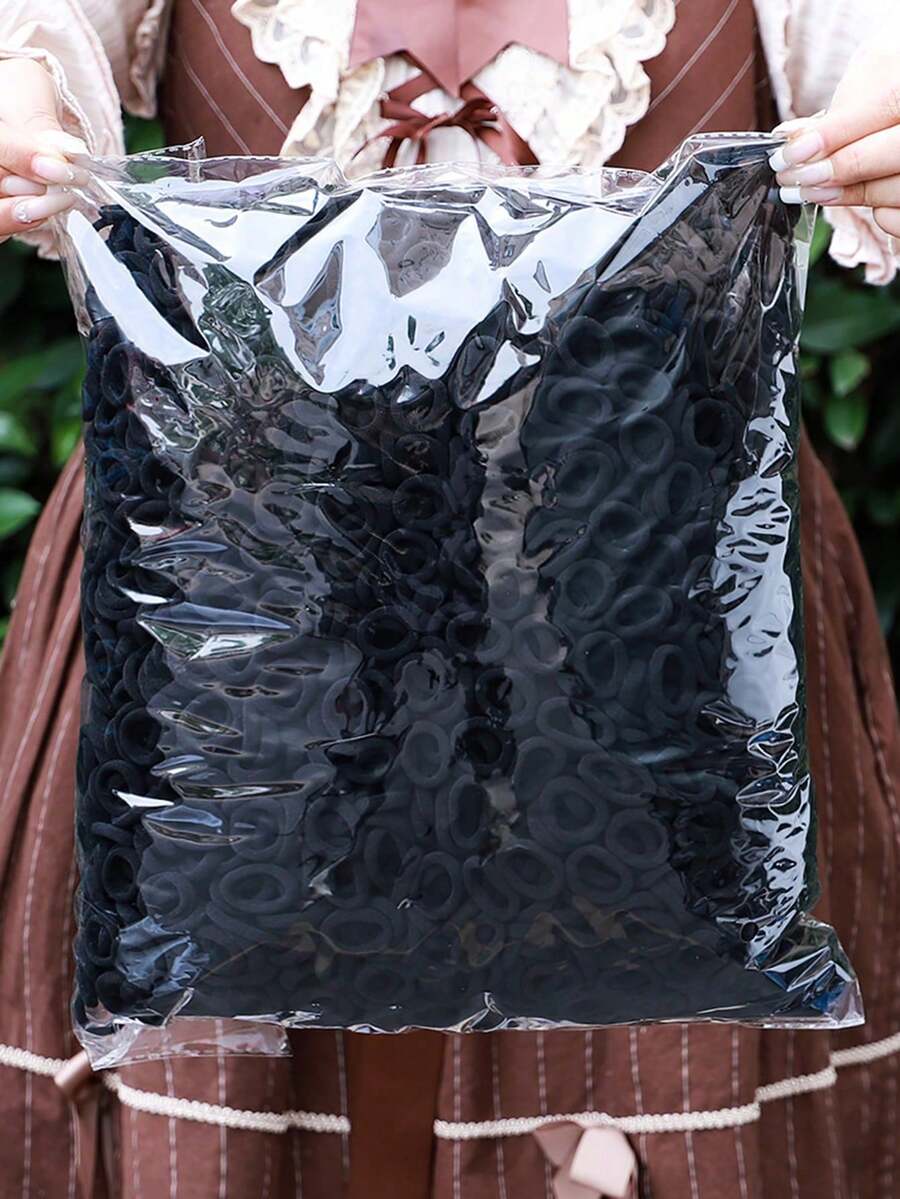 100入組小黑色尼龍髮圈 - 彩色 - 查看 1